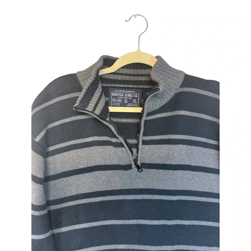 Nautica Quarter Zip Striped 100% Cotton Sweater Pullover Y2K 90s Retro‎ XL